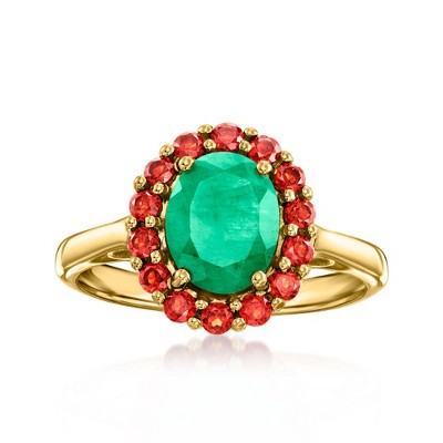 Ross-Simons 1.70 Carat Emerald and .70 ct. t.w. Garnet Ring in 18kt Gold Over Sterling
