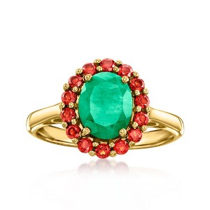Ross-Simons 1.70 Carat Emerald and .70 ct. t.w. Garnet Ring in 18kt Gold Over Sterling - 1 of 4