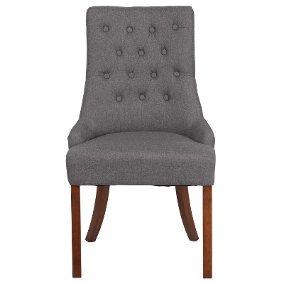 Paddington Gray Fabric Button-Tufted Accent Chair with Mahogany Legs