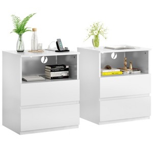 KTMBDW Nightstand Set of 2 with 2 Drawers and Open Storage, End Table with Charging Station, Sofa Side Table for Living Room, Bedroom, Office - 1 of 4