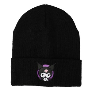 Kuromi Purple Circle Black Cuffed Embroidered Logo knitted Beanie - 1 of 3