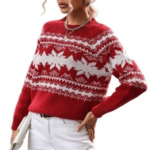 Coolmee Sweaters for Women Casual Crewneck Long Sleeve Floral Print Knit Pullover Sweater Tops - 1 of 4