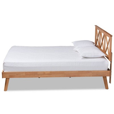 Galvin Brown Wood Full Platform Bed with Tufted Upholstery