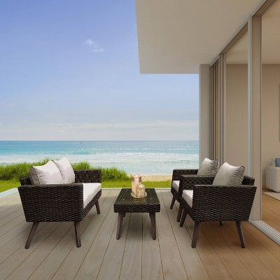 Kotka 4pc Rattan Wicker Outdoor Patio Sofa Seating Set with Cushions - DUKAP