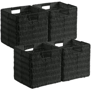 Ornavo Home 4 Pack Paper Wicker Storage Shelf Basket Cube Bin with Handles - 1 of 4