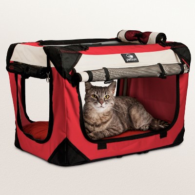 PetLuv Cat & Dog Carrier Foldable Pet Travel Crate, Removable Plush Pillow, Privacy Windows, Locking Zippers, Pocket, Seatbelt Straps