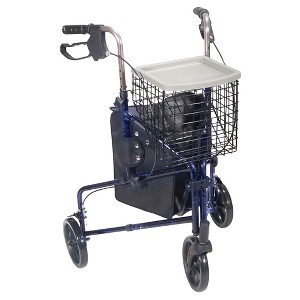 Drive Medical 3 Wheel Walker Rollator with Basket Tray and Pouch, Flame Blue - 1 of 4