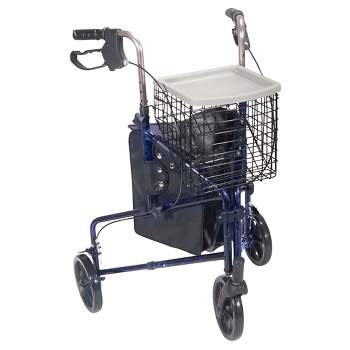 Drive Medical 3 Wheel Walker Rollator with Basket Tray and Pouch, Flame Blue