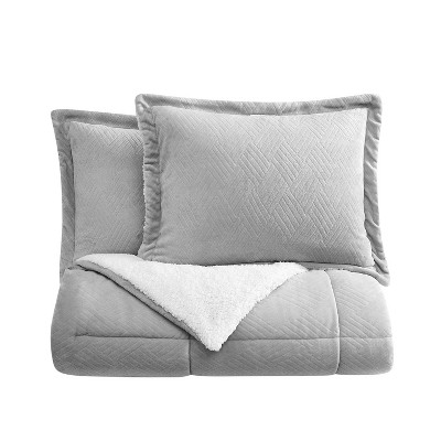 Gray Full Faux Fur Down Alternative Bedding Set