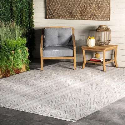 Beige Braided Synthetic Square Indoor/Outdoor Area Rug