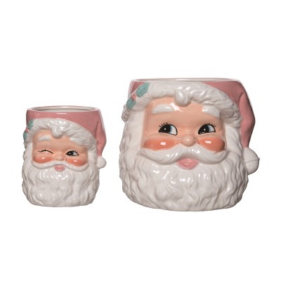 Transpac Dolomite 7.75 in. Multicolor Christmas Dimensional Stacking Santa  Mug Set of 2