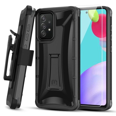 MyBat Pro Warrior Series Case with Holster and Tempered Glass Compatible With Samsung Galaxy A52 5G - Black