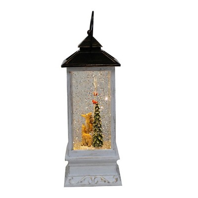 10-Inch White and Brown LED Deer and Tree Musical Lantern