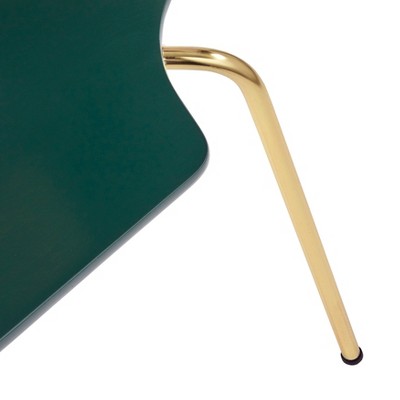Set of 2 Dark Green Bentwood Dining Chairs with Gold Metal Legs