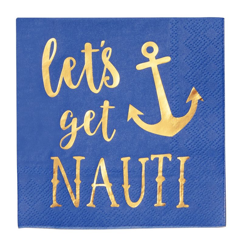 Blue Panda 50 Pack Nauti Bachelorette Disposable Napkins for Bridal Shower, Blue with Gold Foil Accents, 5x5 In, 5 of 6