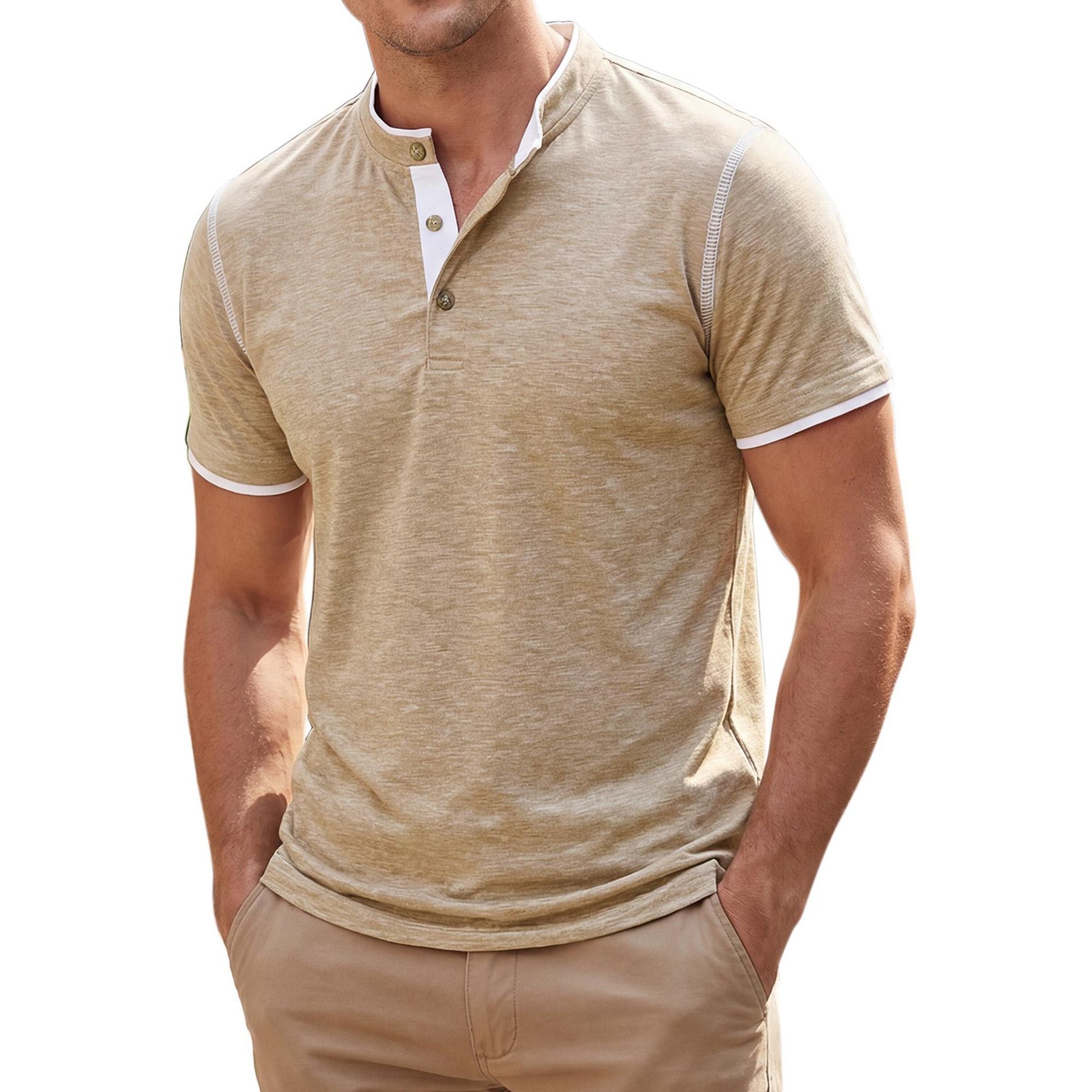INSPIRE CHIC Men's Short Sleeve Casual Contrast Trim Henley T-Shirts