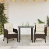 vidaXL 3-Piece Patio Dining Set with Cushions - Brown PE Rattan, Cream White Cushions, Tempered Glass Tabletop, Outdoor Garden Furniture - 2 of 4