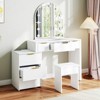 Angel Sar Modern Makeup Vanity Desk with Mirror and Lights, Vanity Set with Charging Station, Stool & Clear Glass Top, White - 2 of 4