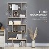 75.5"H Bookcase 6 Shelf S-Shaped Bookshelf Wooden Storage Display Stand Shelf Organizer Free Standing Oak - 2 of 4