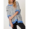 Imily Bela Womens Summer Oversized Striped Cotton T Shirts Casual Half Sleeve Color Block Loose Crewneck Sweatshirts - 3 of 4