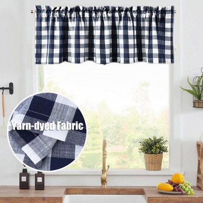 Yarn-Dyed Buffalo Gingham Kitchen Valance, Tier Curtains and Tie Up Curtains