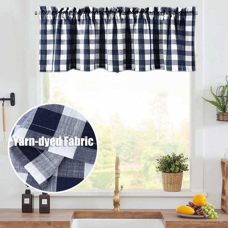 Yarn-Dyed Buffalo Gingham Kitchen Valance, Tier Curtains and Tie Up Curtains, 1 of 6