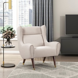 Sapphtopaz Modern Accent Chair with Wingback Design Upholstered Club Chair with Wood Legs & Golden Decor Reading Chair for Living Room, Bedroom - 1 of 4