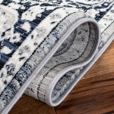 Navy and Ivory Square Oriental Synthetic Area Rug