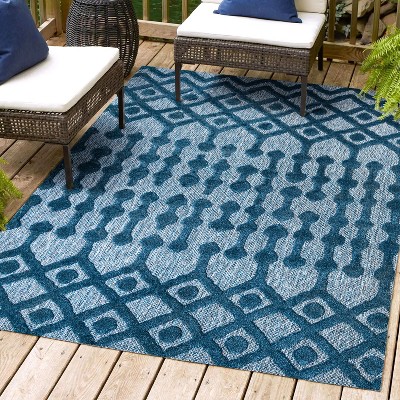 Navy Diamond Geometric Handmade Indoor/Outdoor Synthetic Rug