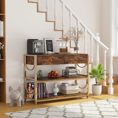 Golden U-Shaped Console - Ottoman-Inspired Entry Rack with Damascus Steel Details