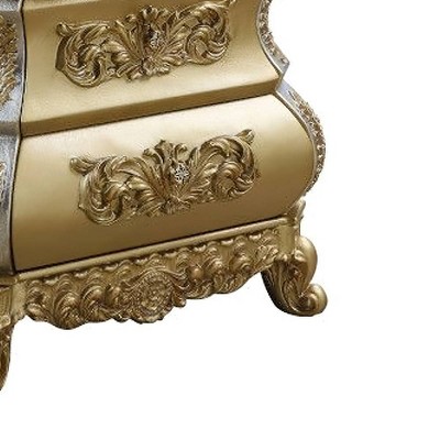 Seville Gold Finish 3-Drawer Nightstand with Carved Accents