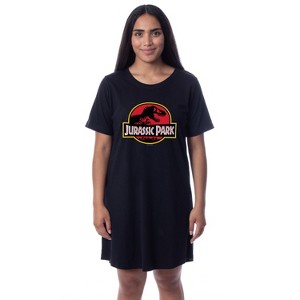 Jurassic Park Womens' Dinosaur Film Logo Nightgown Sleep Pajama Shirt Black - 1 of 3