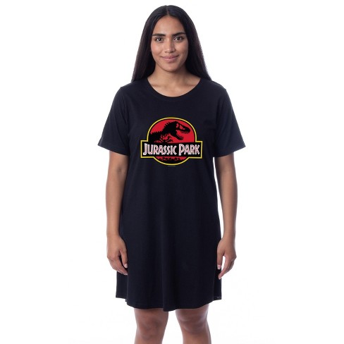 Intimo Jurassic Park Womens' Dinosaur Film Logo Nightgown Sleep Pajama Shirt (Large) Black - image 1 of 3