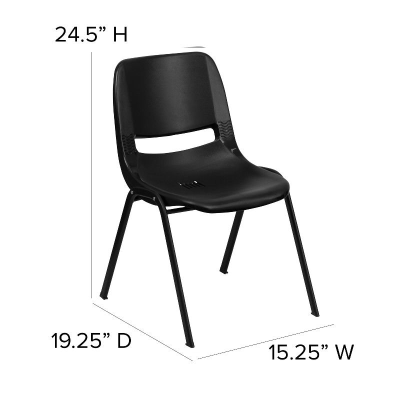 Emma and Oliver Kid's Black Ergonomic Shell Stack Chair - Black Frame and 14"H Seat, 4 of 11