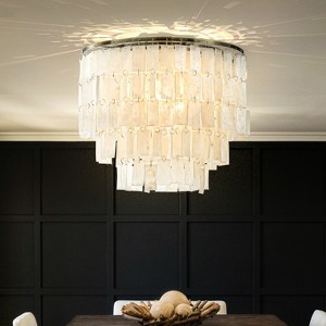 ALOADECOR Modern Coastal Capiz Tiered Flush Mount Bronze Farmhouse Natural Seashell Ceiling Light For Dining Room - 1 of 4
