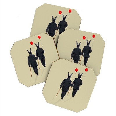 Coco de Paris Rabbits walking with balloons Coaster Set - Deny Designs