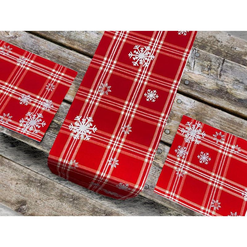 Kovot Set of (1) 72" Table Runner + (8) Placemats | Christmas Holiday Table Decor | Red & White with Foil Accents Snowflake, 2 of 7
