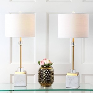 30" Dawson Marble/Crystal Table Lamp with Brass Finish & Linen Shade (Includes LED Light Bulb) - JONATHAN Y - 1 of 4