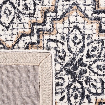 Ivory and Navy Abstract Handmade Wool Area Rug