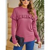 Womens Turtleneck Shoulder Knited Long Ruffle Sleeve Slim Fit Blouses Casual Sweatshirts - 3 of 4