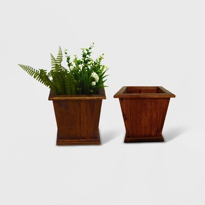 2pc Sheffield Square Tapered Wooden Planters Brown - Leisure Season