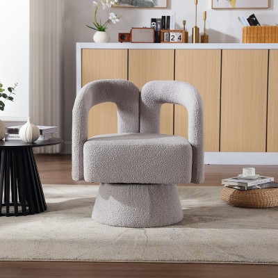 CENGHU 360-Degree Swivel Cuddle Barrel Accent Chairs, Wide Upholstered Round Armchair, Fabric Chair for Living Room, Bedroom, Office, Light Gray