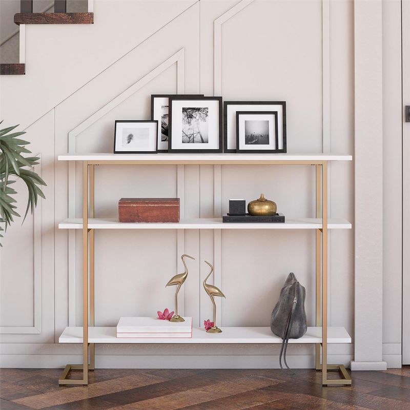 RealRooms Olten Console Sofa Table with 3 Open Shelves and Gold Metal Frame, 3 of 5