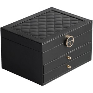 3-Layer Jewelry Box with Two Drawers, PU Leather Storage Case - 1 of 4