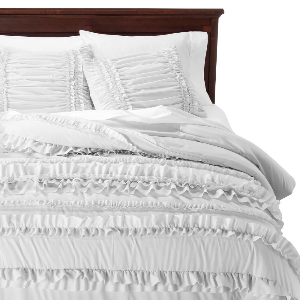 Lush Décor Belle Ruffle Comforter Set (Queen) White 4pc: Shabby Chic Microfiber Bedding with Skirt & Shams