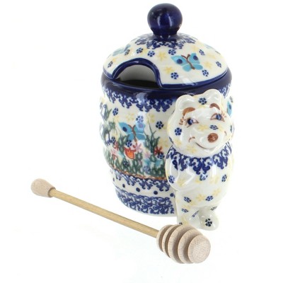 Blue Rose Polish Pottery Garden of Eden Honey Pot