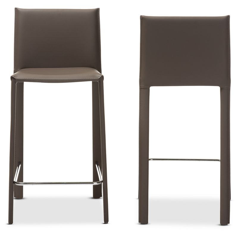 Set of 2 Crawford Modern and Contemporary Leather Upholstered Counter Height Barstools Taupe - Baxton Studio, 4 of 6