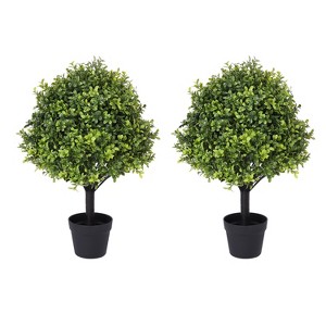 poetree 27 in. Green Artificial Boxwood Topiary Ball Tree Indoor Outdoor UV Resistant Bushes in Potted Tree 2 Pack - 1 of 4