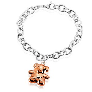 ELYA Women's Polished Bear Charm Stainless Steel Bracelet - 7.5" - 1 of 4