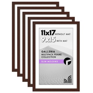 Americanflat 11x17 Picture Frame in Mahogany - Displays 9x15 With Mat and 11x17 Without Mat - Set of 5 Frames with Sawtooth Hanging Hardware - 1 of 4